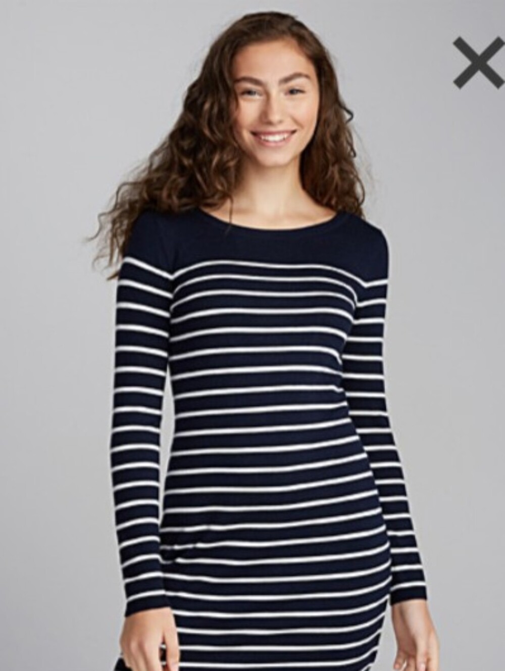 Navy and White Striped Strech Long Sleeve Knit Bodycon Mini Dress